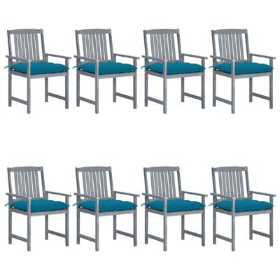 Tuinstoelen 8 st met kussens massief acaciahout grijs