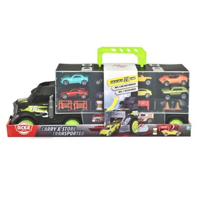 Dickie Transporter met 4 die-cast auto's en accessoires