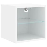 8-delige Tv-wandmeubelset met LED-verlichting bewerkt hout wit - thumbnail