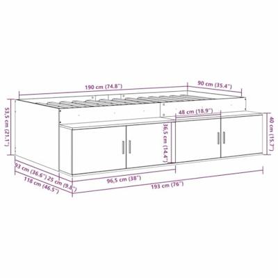 Opbergbedframe Gerookt eiken 90 x 190 cm Bewerkt hout