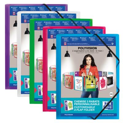 Elastomap Oxford Polyvision A4 met insteektas 3 kleppen PP assorti Elastomap Oxford Polyvision A4 met insteektas 3 kleppen PP assorti