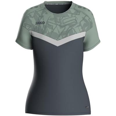JAKO 6124D T-Shirt Iconic Dames - Anthra Light/Mintgroen/Zachtgrijs - 44