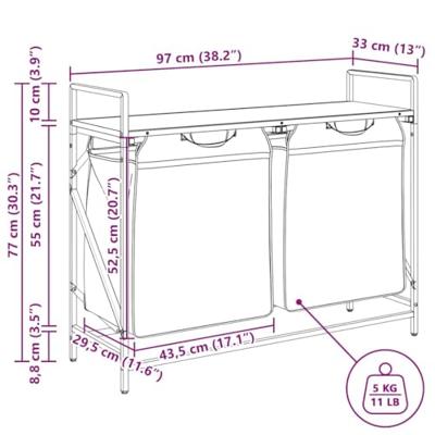 VidaXL Wasmand 2 vakken met plank bruin eikenkleurig VidaXL Wasmand 2 vakken met plank bruin eikenkleurig