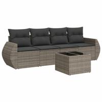 5-delige Loungeset met kussens poly rattan grijs - thumbnail