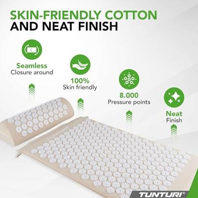 Tunturi Acupressuur Mat met kussen | Spijkermat | Meditatie Mat | Acupunctuur Set | 83x42 cm | Beige