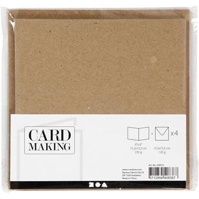 Creativ Company Kaarten en enveloppen, afmeting kaart 15,2x15,2 cm, afmeting envelop 16x16 cm, 230 gr, naturel, 4 set/ 1 doos - thumbnail