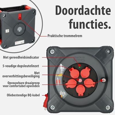 Brennenstuhl Professional Bouwplaats kabelhaspel | KA 3110 5 | IP44 | 33m | H07BQ-F 3G1.5 - 9201330210 Brennenstuhl Professional Bouwplaats kabelhaspel | KA 3110 5 | IP44 | 33m | H07BQ-F 3G1.5 - 9201330210