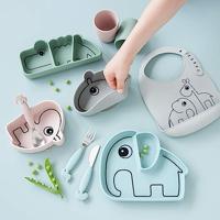 Bord DONE BY DEER Stick&Stay Olifant in silicone blauw - thumbnail