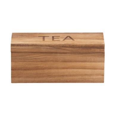 Theedoos - naturel acaciahout - 6-vaks - 10x22,5x9 cm - Leen Bakker