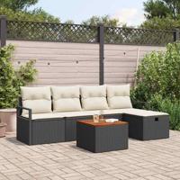 Tuinbankenset met kussen met opslag 6 pcs Zwart poly rattan - thumbnail