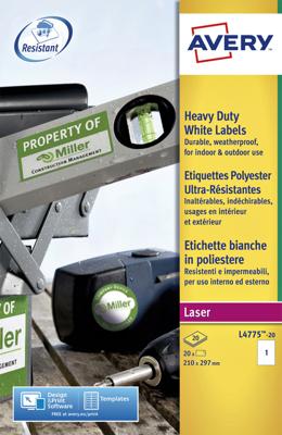 Etiket avery l4775-20 210x297mm wit 20st