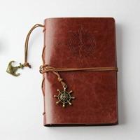 2 PC'S spiraal notebook dagboek Kladblok Vintage piraat ankers PU lederen briefpapier gift reiziger Journal papierformaat: S (bruin) - thumbnail
