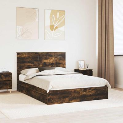 Bedframe met lade Gerookt eiken 140 x 200 cm Bewerkt hout