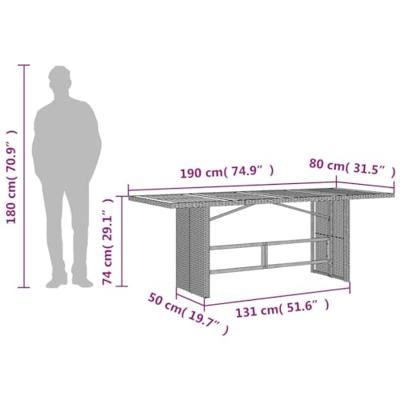 Tuintafel met acaciahouten blad 190x80x74 cm poly rattan zwart - thumbnail