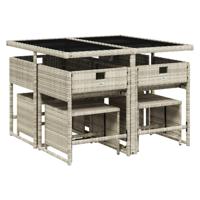 9-delige Tuinset met kussens poly rattan lichtgrijs - thumbnail