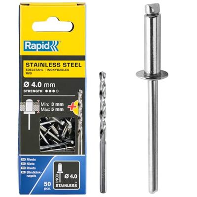 Rapid Blindklinknagels RVS | Ø4 x 8 mm | Incl. Boor | 50 Stuks - 5001460
