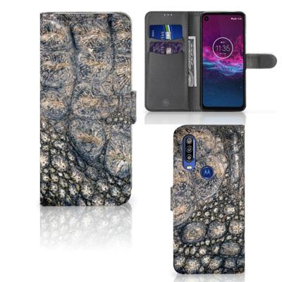 Motorola One Action | Telefoonhoesje | Met pasjeshouder | Krokodillenprint