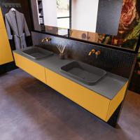 Badkamermeubelset Mondiaz Erin 200 cm met 2 Lades met RIDGE Wastafel Dubbel Dark grey Zonder Kraangaten Greeploos Mat Ocher - thumbnail