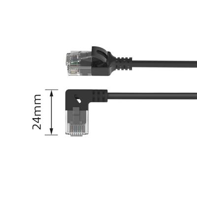 ACT Zwarte 1 meter U/UTP CAT6A LSZH slimline patchkabel met RJ45 connectoren. recht naar 90° haaks - thumbnail