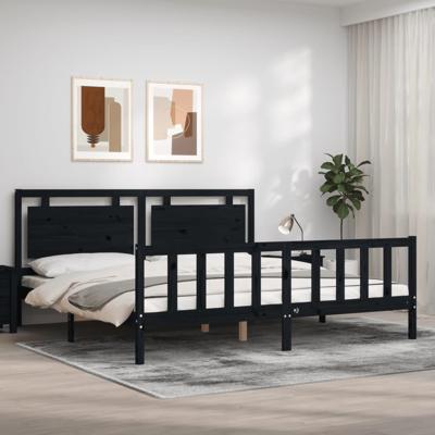 Bedframe met hoofdbord massief hout zwart 200x200 cm