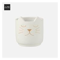 J-Line bloempot Kat voor binnen - cement - wit|goud - medium - Ø 16 cm - thumbnail