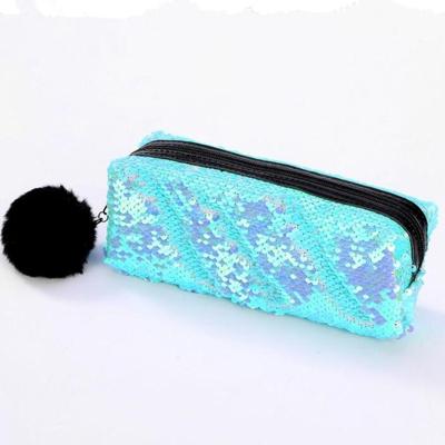 3 stuks omkeerbare Sequin potlood geval voor meisjes school levert super grote briefpapier gift Magic make-up tas (Magic blauw + paars)