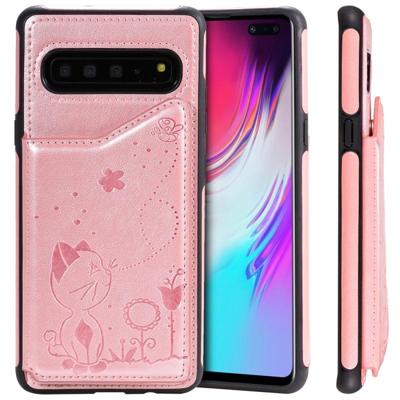 Voor Galaxy S10 5G kat Bee reliëf patroon schokbestendige beschermende case met kaartsleuven & fotolijstjes (Rose goud) Voor Galaxy S10 5G kat Bee reliëf patroon schokbestendige beschermende case met kaartsleuven & fotolijstjes (Rose goud)