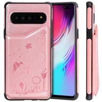 Voor Galaxy S10 5G kat Bee reliëf patroon schokbestendige beschermende case met kaartsleuven & fotolijstjes (Rose goud) - thumbnail