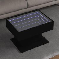 Salontafel met LED 70x50x45 cm bewerkt hout zwart - thumbnail