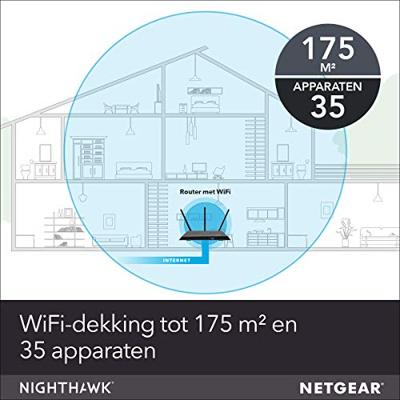 NETGEAR Nighthawk R7000P draadloze router AC2300 (dual-band, 2300 Mbps, dekking 175 m² en 35 apparaten, 4x LAN-poorten, 2 USB, MU-MIMO, 30 dagen bescherming met Circle Child en Armor cyberbeveiliging)