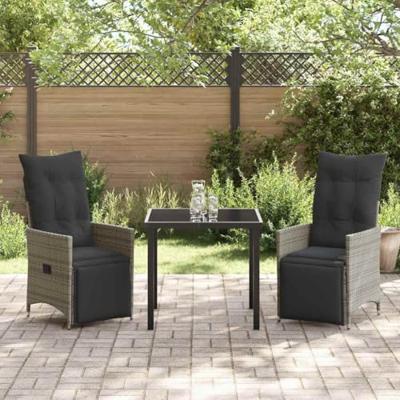 3-delige Tuin Eettafel Set met Kussens - Grijs Poly Rattan