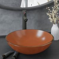 VidaXL Wastafel met kraan en pop-up afvoer gehard glas bruin - thumbnail