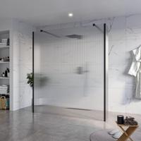 Fortifura Galeria Vrijstaande Inloopdouche - 180x200cm - Helder geribbeld - antikalk - 8mm veiligheidsglas - 2 zijwanden 40cm - wandsteunen en hoekprofielen - Zwart mat SW927767 2x/SW797957/SW797948 2x/SW358025 2x - thumbnail