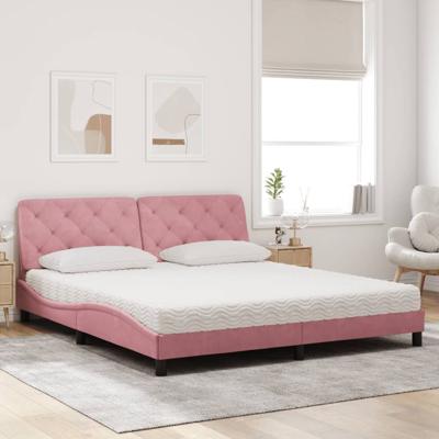 Bed met matras fluweel roze 200x200 cm