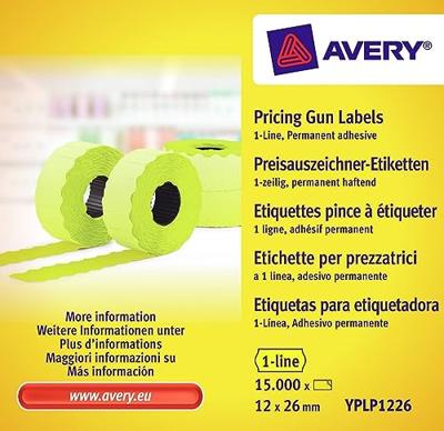 Avery YPLP1226 etiketten voor prijstang permanent, ft 12 x 26 mm, 15 000 etiketten, geel