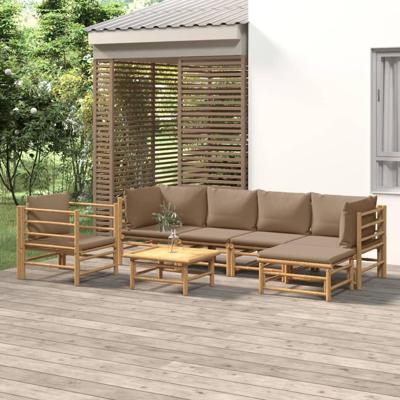 7-delige Loungeset met kussens bamboe taupe