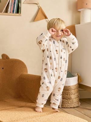 Jumpsuit met voetjes PETIT ELEPHANT, afneembare lange mouwen wit, bedrukt
