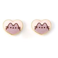 Pusheen Stud Earrings Pink and Gold Heart - thumbnail