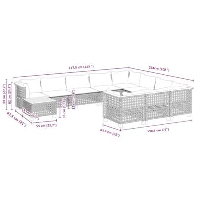 11-delige Tuinset met kussens poly rattan beige