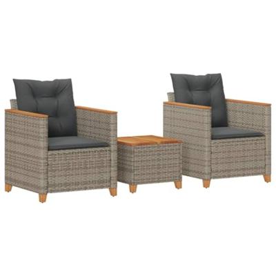 3-delige Bistroset met kussens poly rattan en acaciahout grijs 3-delige Bistroset met kussens poly rattan en acaciahout grijs