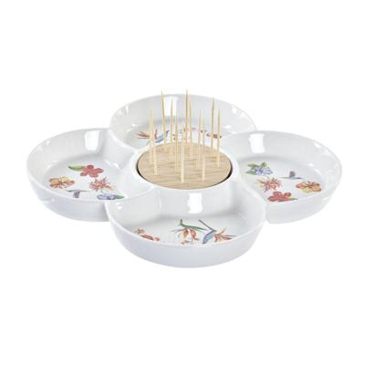 Snackdienblad DKD Home Decor Multicolour Natuurlijk Bamboe Keramiek Tropisch 22 x 22 x 7 cm