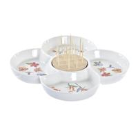 Snackdienblad DKD Home Decor Multicolour Natuurlijk Bamboe Keramiek Tropisch 22 x 22 x 7 cm - thumbnail