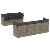 8-delige Loungeset met kussens poly rattan grijs - thumbnail
