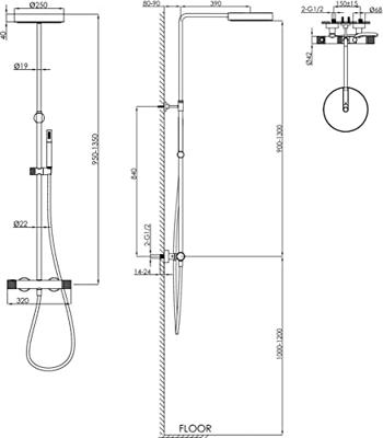 Ben Engraved Cross regendoucheset Ø25cm RVS-look