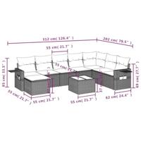 9-delige Loungeset met kussens poly rattan zwart - thumbnail