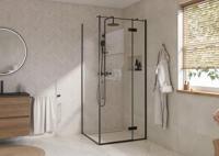 Saqu Grace douchecabine met draaideur rechts incl. antikalk 90x90x210cm mat zwart - thumbnail