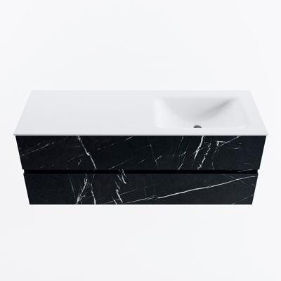 MONDIAZ VICA 130cm badmeubel onderkast Marquina 2 lades. Wastafel CLOUD rechts 1 kraangat, kleur Talc.