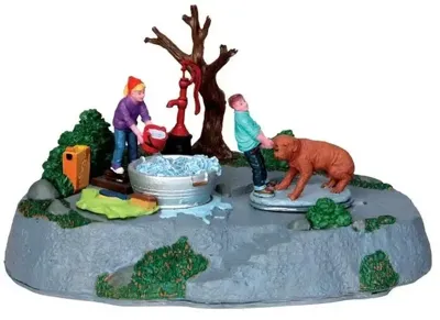 Lemax time for a scrub bewegend kerstdorp tafereel 2014