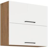 ROCK - Hoge kast - Lancelot eiken en glanzend witte melamine - 80 cm - 2 kanteldeuren - thumbnail