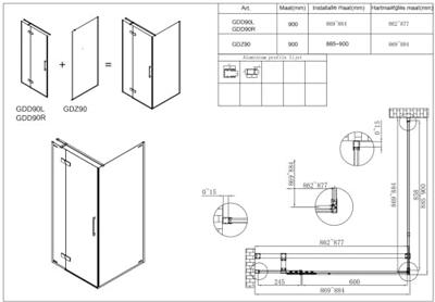 Saqu Grace zijwand incl. antikalk 90x210cm mat zwart
